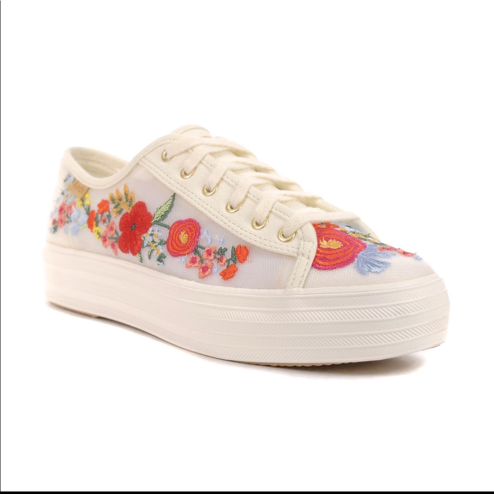 Rifle Paper Co. Triple Kick Embroidered Mesh Sneakers